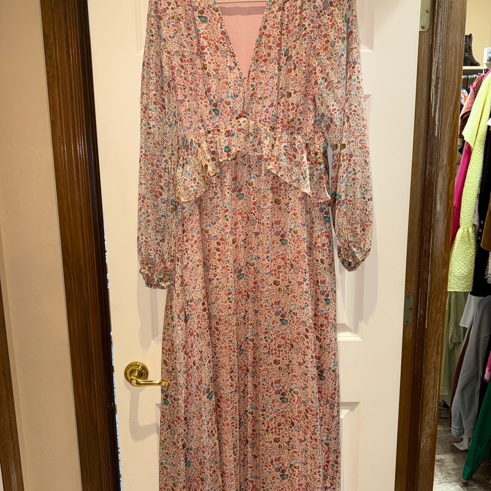 Buddy Love Pink and Gray Long Sleeve Sundress